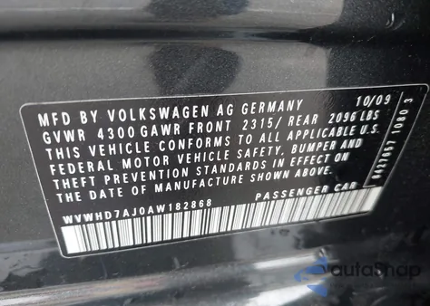 2010 Volkswagen Gti 4-Door z USA, uszkodzony, nr VIN WVWHD7AJ0AW182868